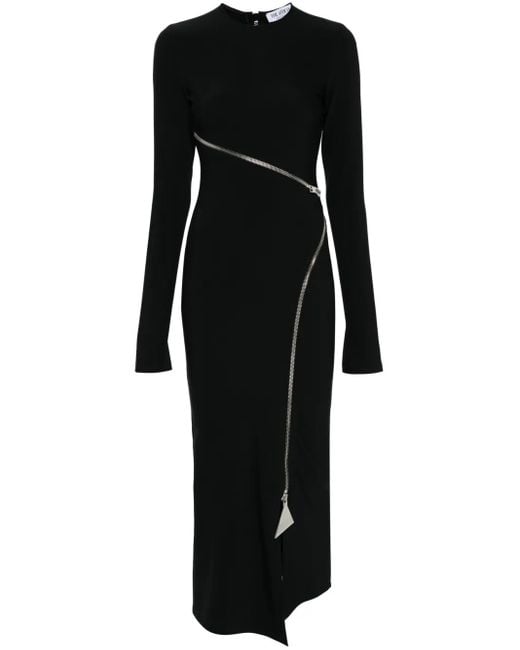 The Attico De Attico Twisted Zip Midi -jurk Met in het Black