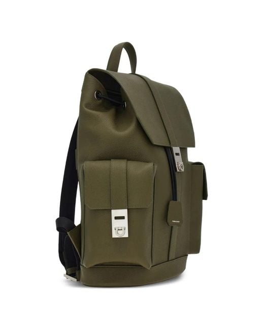 Ferragamo Green Utility Backpack With Hug Buckles for men