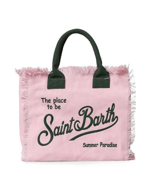 Mc2 Saint Barth Pink Frayed Logo-Print Tote Bag
