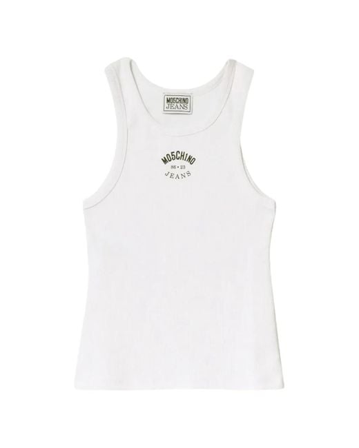 Moschino White Logo-Print Ribbed-Knit Top