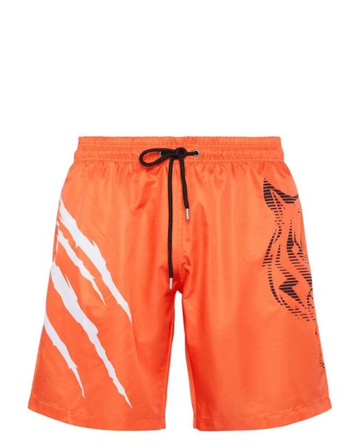 Philipp Plein Orange Graphic-print Swim Shorts for men