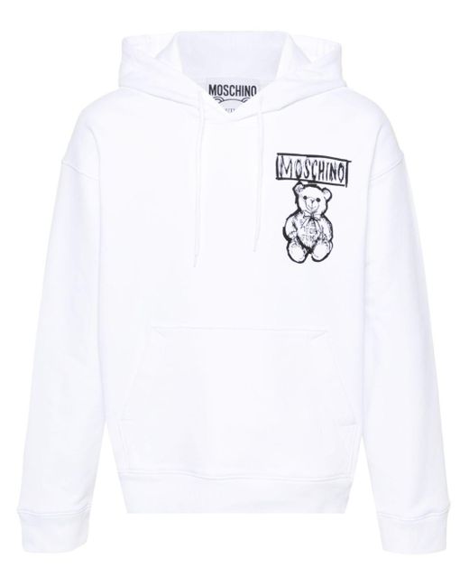 Moschino White Teddy Bear-Motif Hoodie for men