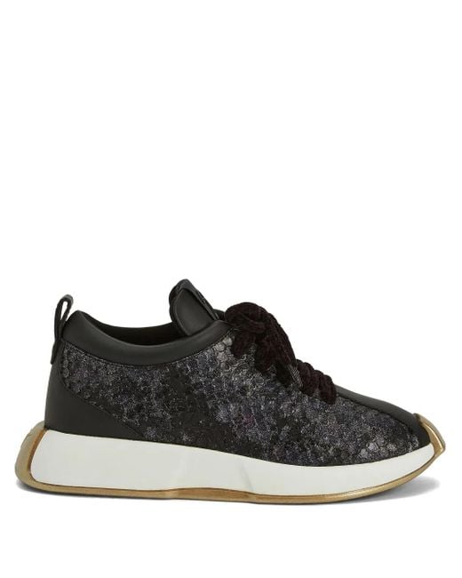 Giuseppe Zanotti Black Snakeskin-Effect Lace-Up Sneakers