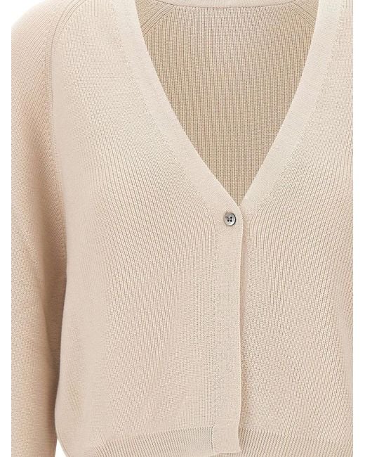 Hemisphere White Ribbed-Knit V-Neck Cardigan