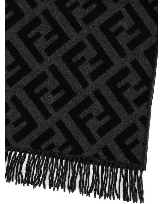 Fendi Black Logo-Pattern Scarf for men