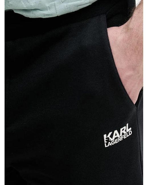 Karl Lagerfeld Black Logo-Print Drawstring Track Shorts for men