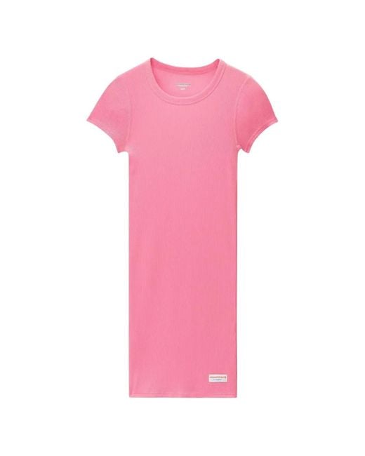 Alexander Wang Pink Ribbed-Knit Crew-Neck Dress