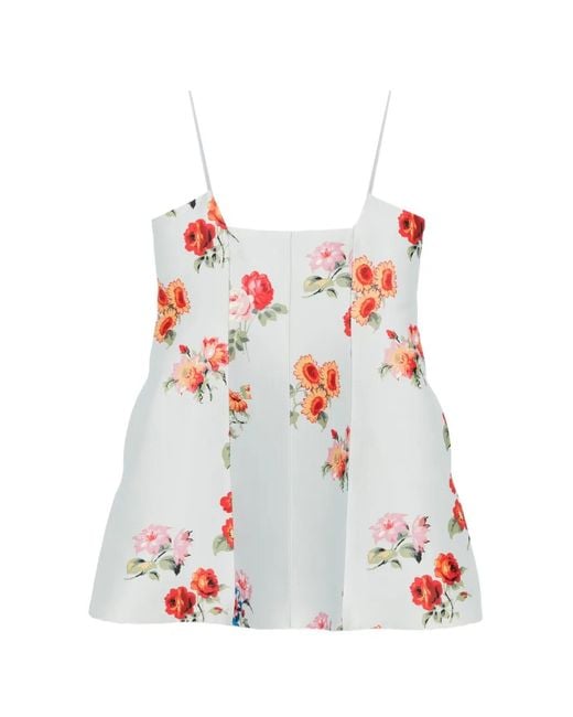 Brandon Maxwell White Floral-Print Mini Dress