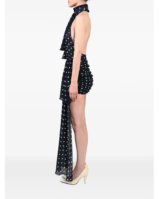 ROWEN ROSE Blue Polka-Dot Ruched Dress