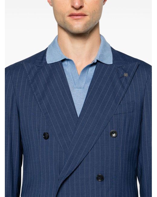 Tagliatore Blue Pinstripe-print Double-breasted Suit for men