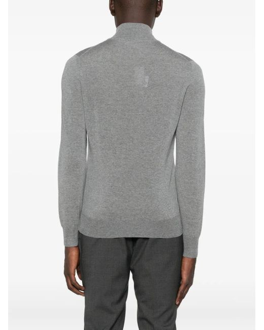 Canali Gray Zip-Neck Wool Sweater for men
