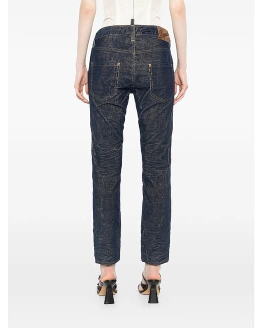 DSquared² Blue Whiskered Logo-Tag Jeans