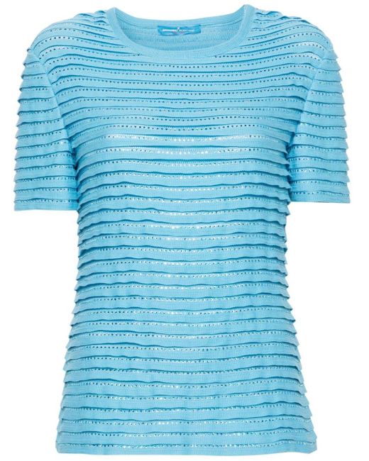 Ermanno Scervino Blue Rhinestone-embellished Fine-knit T-shirt