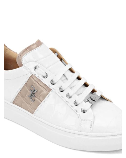 Billionaire White Crocodile-Effect Leather Sneakers for men