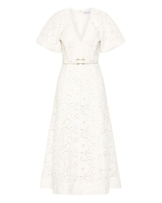 Rebecca Vallance White Ginger Puff-Sleeve Lace Dress