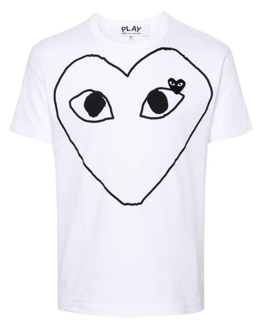 COMME DES GARÇONS PLAY Signature Heart Print Cotton T-Shirt in White ...