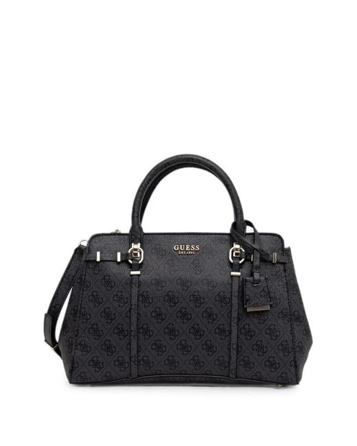 Guess Black Leona Monogram-Print Shoulder Bag