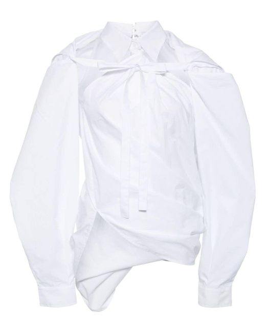 Pushbutton White Asymmetric Twisted Shirt
