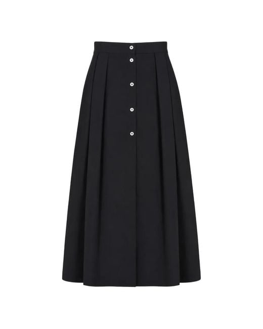 LA ROSE Black Midi Button-Front Pleated Skirt