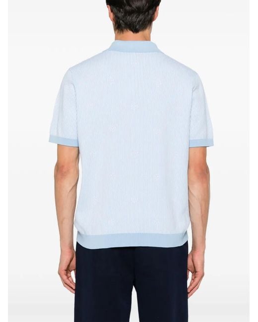 Casablanca Blue Monogram-Jacquard Striped Polo Shirt for men