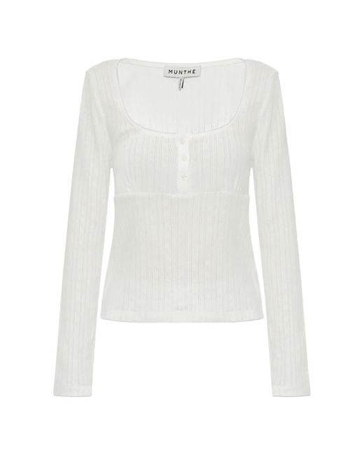 Munthe White Naomi Pointelle-Knit Button-Up Top