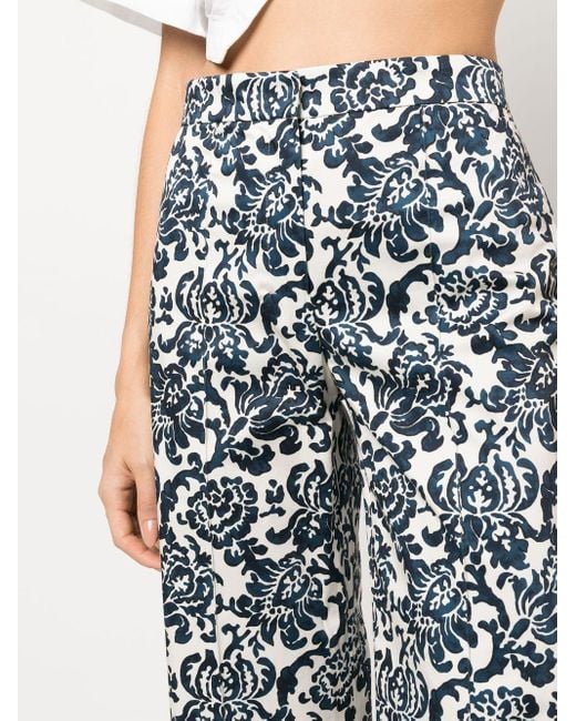 Max Mara Blue Graphic-print Cropped Trousers