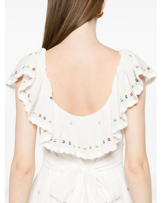 Rixo White Ebony Ruffled Embroidered Midi Dress