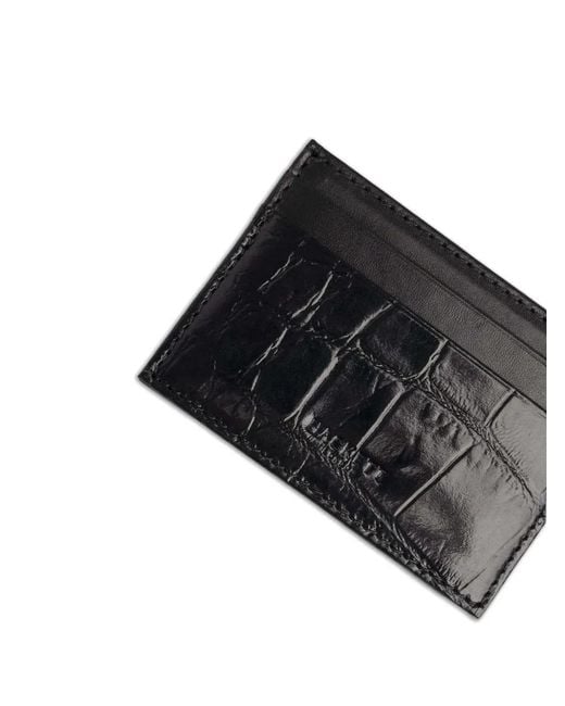 Hackett Black Croc-Effect Leather Card Holder for men