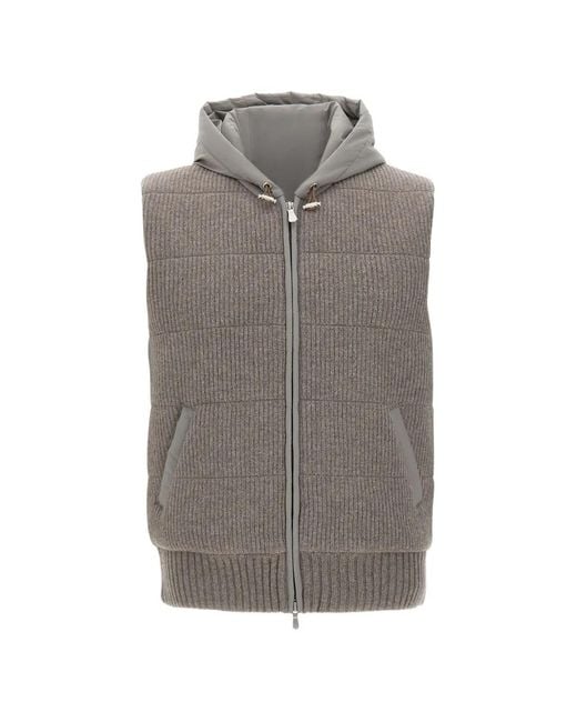 Gran Sasso Gray Quilted Hooded Gilet for men