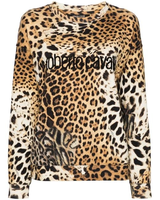 Roberto Cavalli Black Jaguar Skin-Print Cotton Sweatshirt