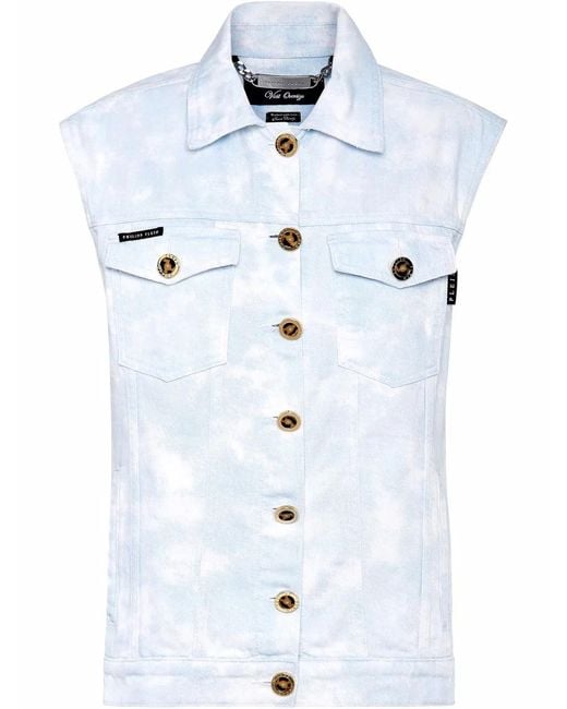 Philipp Plein Blue Bleach-Effect Denim Vest