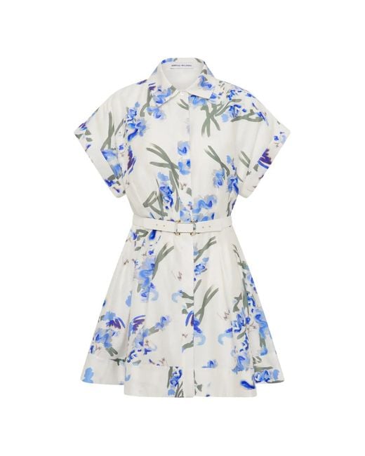 Rebecca Vallance Bluebell Meadow Floral-Print Linen Blend Mini Shirt Dress With Belt