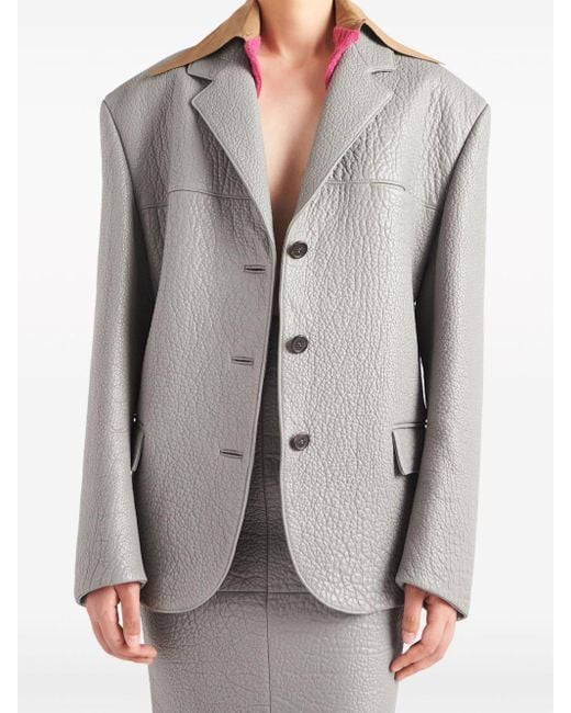 Prada Gray Single-breasted Leather Jacket