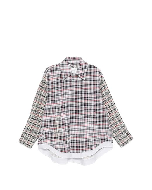 Victoria Beckham White Veste Cocoon Shacket À Carreaux