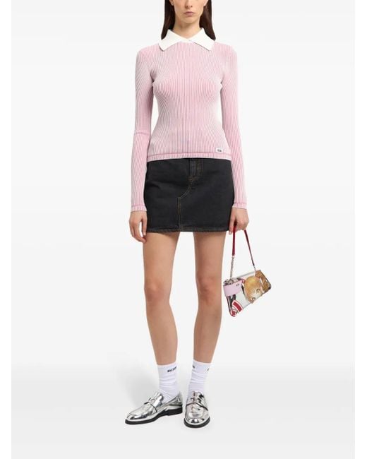 Gcds Pink Cropped Ribbed Knit Sweater