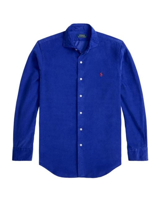 Polo Ralph Lauren Blue Corduroy Embroidered-Logo Shirt for men