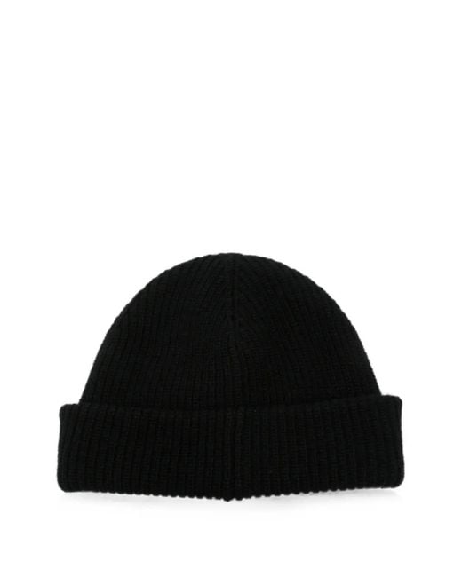 Balenciaga Black Logo-Patch Beanie Hat for men