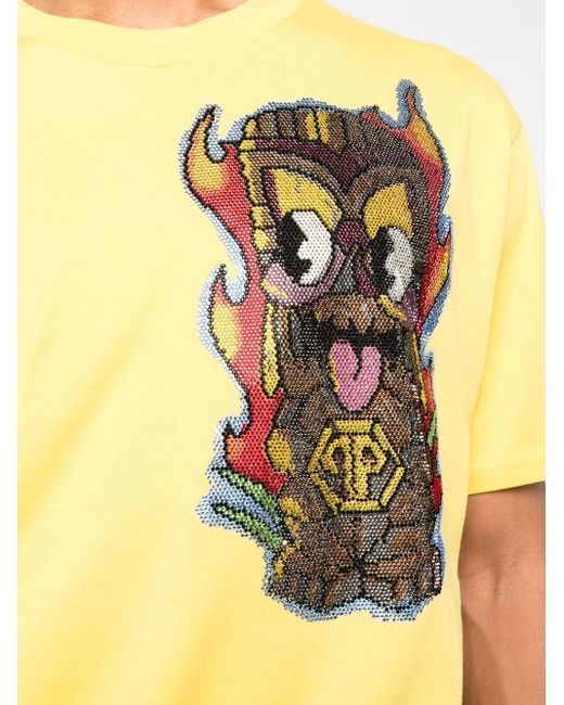 Philipp Plein Yellow Hawaii Embellished Short-Sleeve T-Shirt for men