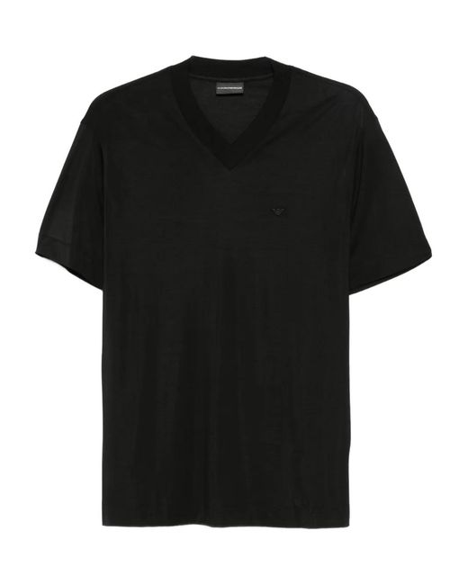 Emporio Armani Black Eagle-Embroidered T-Shirt for men