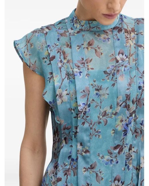 AllSaints Blue Floral-Print Ruffled-Detail Asymmetric Dress