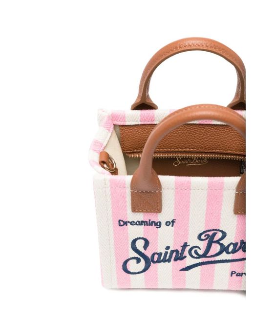 Mc2 Saint Barth Pink Mini Vanity Striped Logo-Embroidered Tote Bag