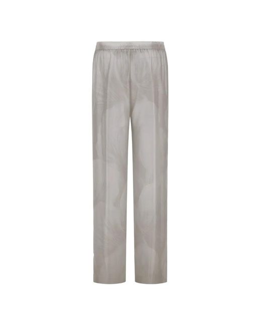 Herno Gray Floral-Print Silk Trousers