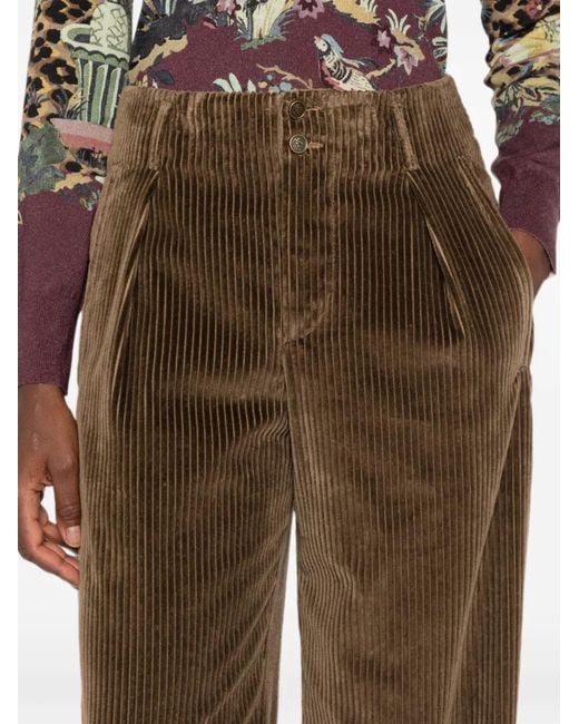 Etro Brown Pleated Corduroy-Texture Trousers