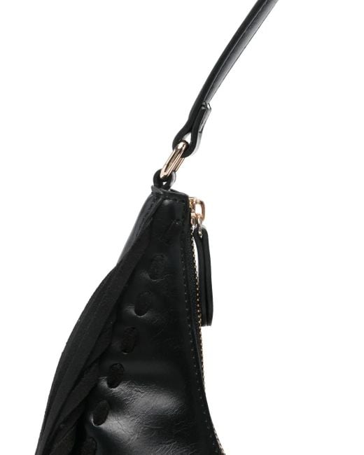 Twinset Black Fringe-Detail Leather Shoulder Bag