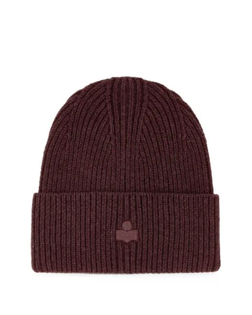Isabel Marant Ribbed-Knit Logo-Embroidered Beanie Hat