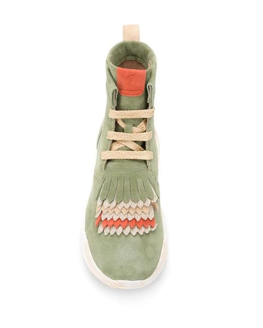 Hogan Green Fringe-Trimmed Lace-Up Boots
