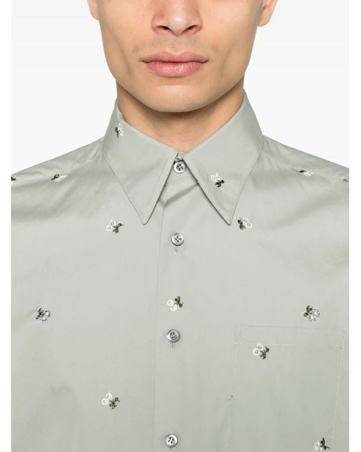 Rier Gray Argile Flowers Poplin Shirt for men