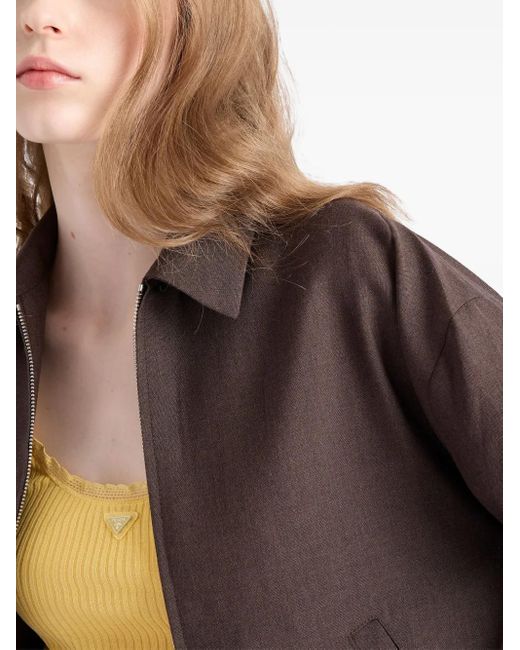 Prada Brown Kid-Mohair Bomber Jacket