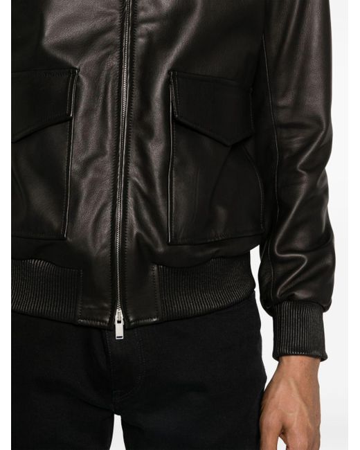 Lardini Black Zip-up Leather Bomber Jacket for men