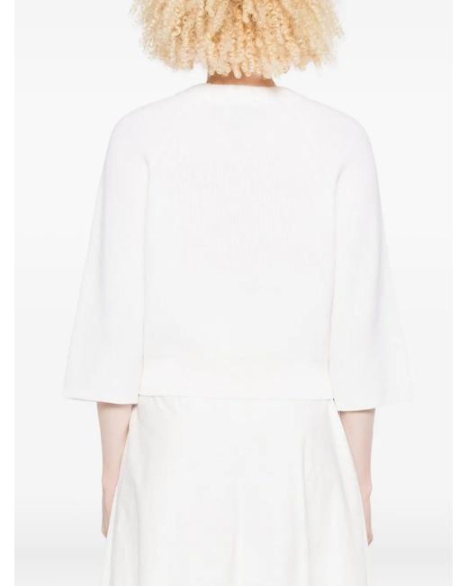 Forte_forte White Ribbed Short-Sleeve Knit Top